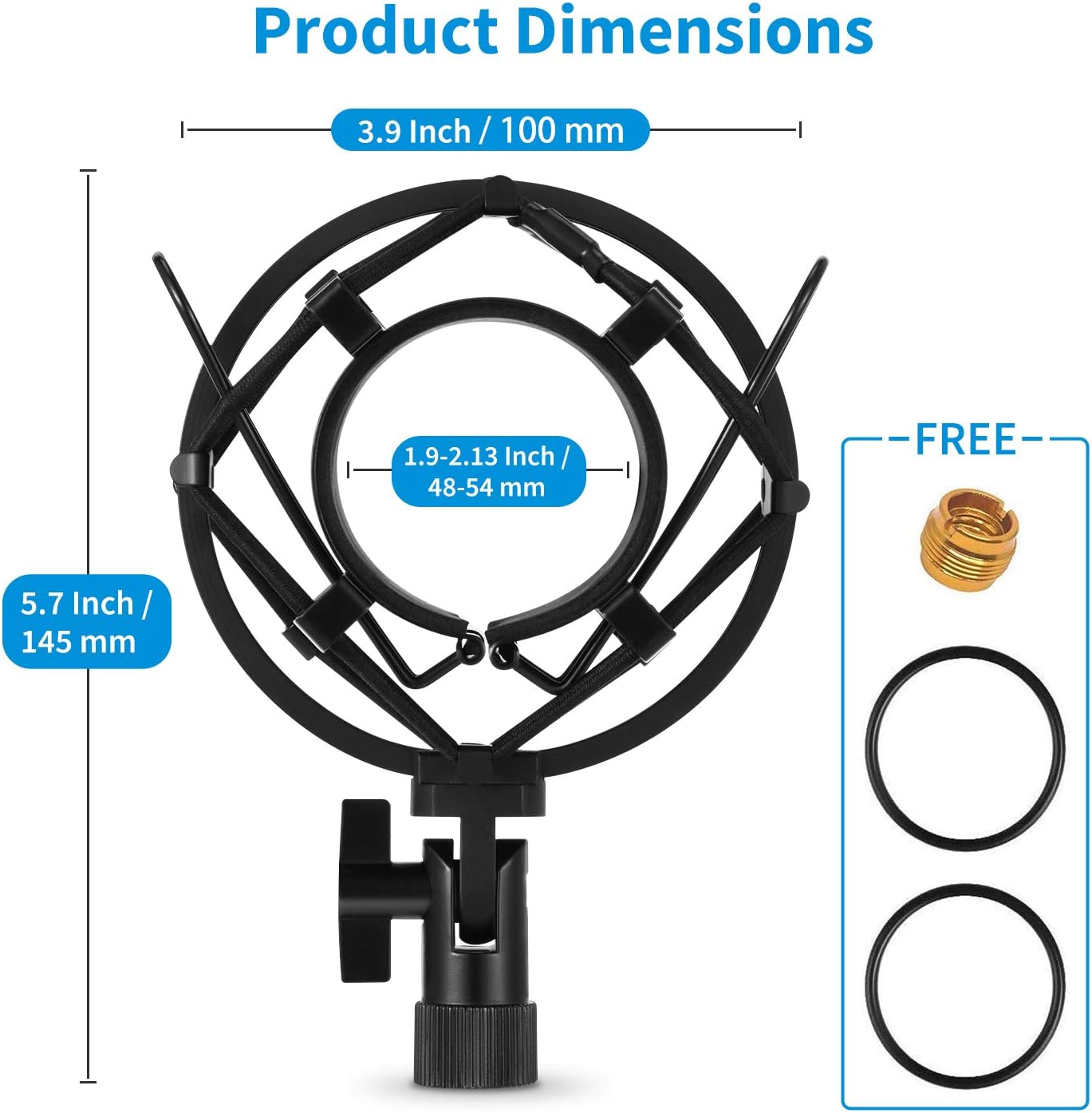 Moukey Microphone Shock Mount with Metal Pop Filter, Compatible with 49mm-54mm Diameter Mic AT2020 /AT2020USB Except Blue Yeti, Anti-Vibration Suspension Shock Mount with Screw Adapter: Musical Instruments