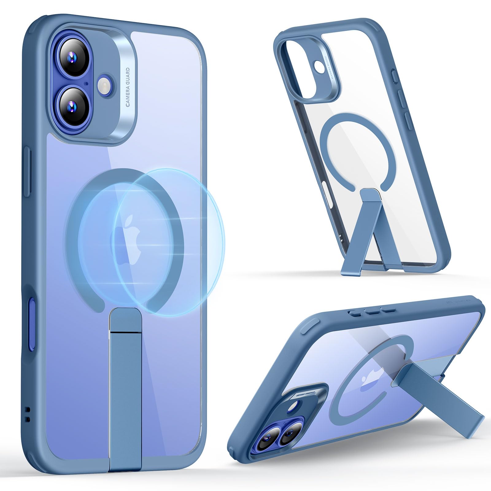 Photo 1 of ESR for iPhone 16 Plus Case with Stand, Compatible with MagSafe, Magnetic Kickstand Case for iPhone 16 Plus, Military-Grade Protection Shockproof Case, Boost Series, Clear Blue