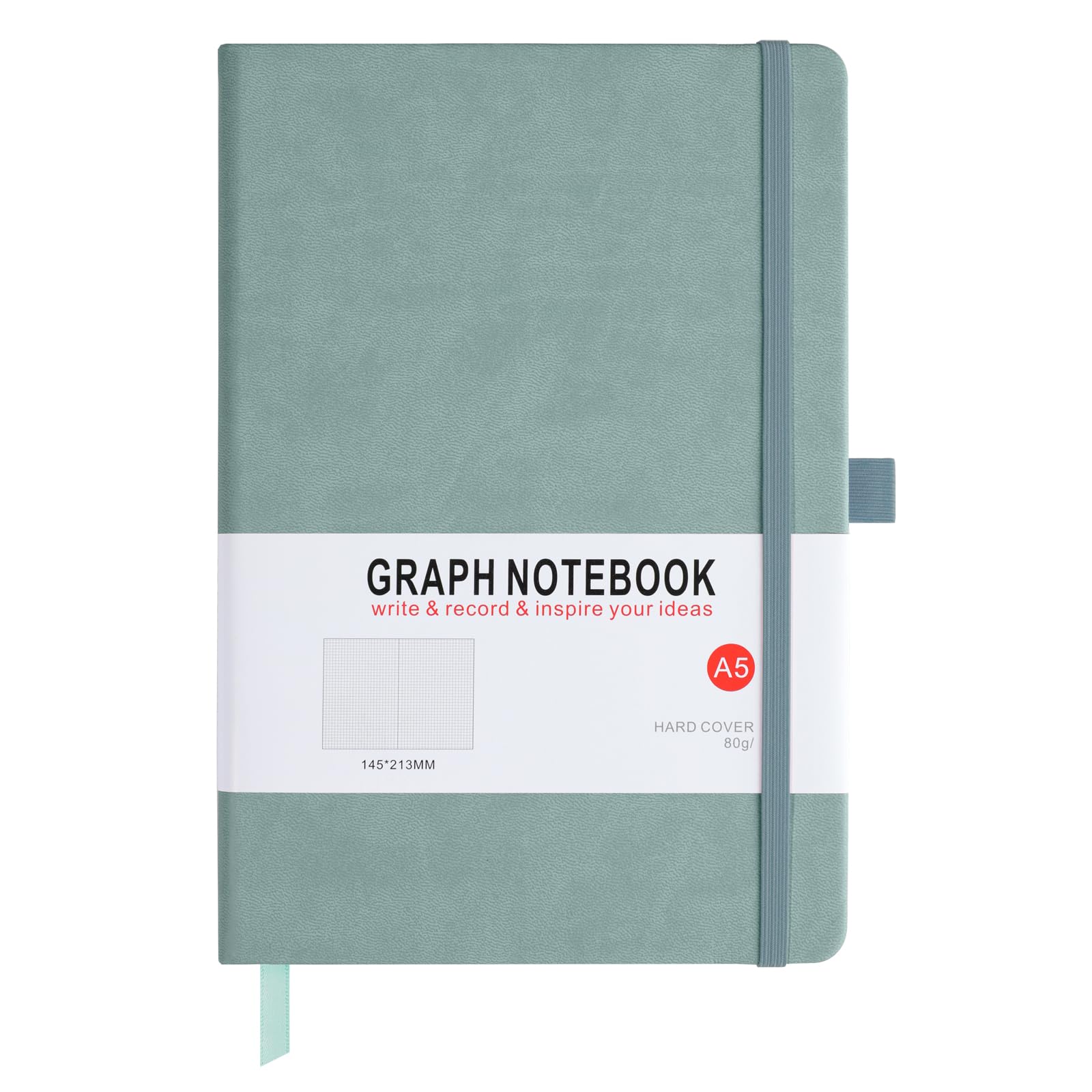 A5 Graph Paper Notebook, Squared Notebook 200 Pages A5 Hardback Notebook with Pen Loop, and Inner Pocket, for Office School Home Business Writing & Note Taking (Grayblue)