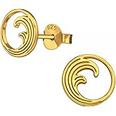 Wave Gold-Plated 925 Sterling Silver Stud Earrings, Tiny Minimalist Ocean Beach Jewelry