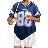 Jersey Shirts for Women Oversized Number Graphic Jersey Shirt Y2k Streetwear V Neck Short Sleeve Tee Tops