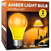 mfxmf Sleep Light Bulb 2 Pack Dimmable A19 9W 1800K Warm Light Bulbs | Amber Light Bulbs Equivalent to 60W,for Healthy Sleep,Blue Light Blocking,E26 Base for Bedroom, Baby Nursery Room,Night light