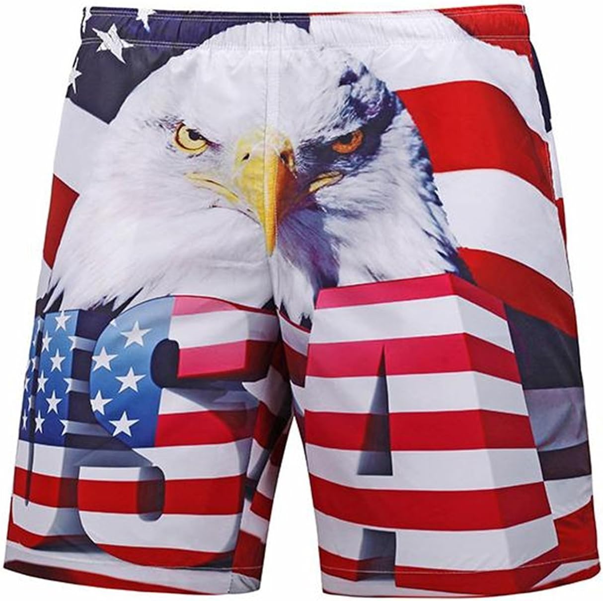 MCieloLuna Men's USA American Flag Eagle Swim Trunks Beach Shorts