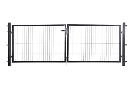 Arvotec Doppeltor/Doppelflügeltor, anthrazit, 200x50, BxH:2x1500x1600mm - komplett aufstellfertig mit Pfosten & Befestigungsm