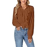 LYANER Women's Dressy Ruffle Blouse Long Sleeve Collar Neck Button Down Victorian Shirt Tops