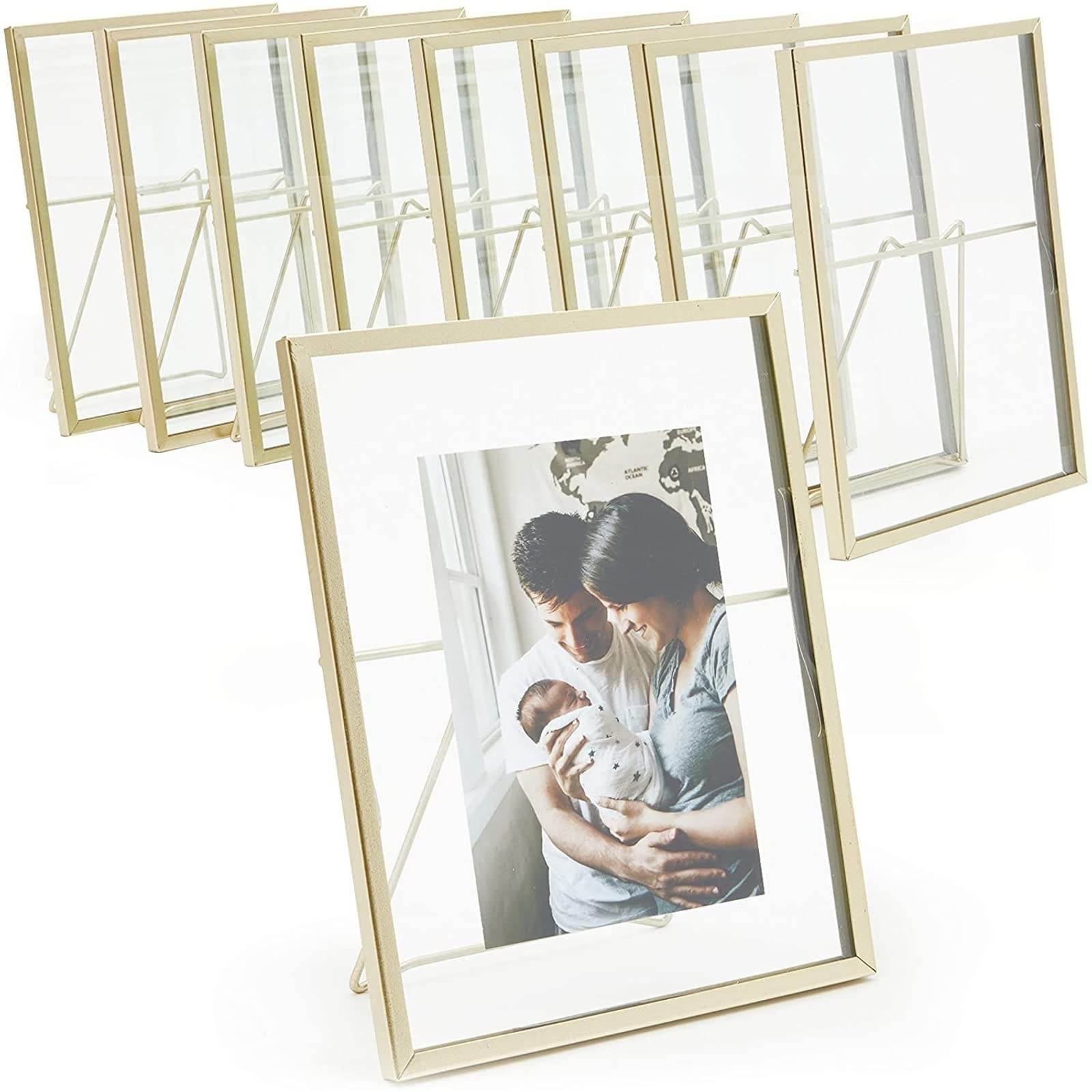 Photo 1 of Juvale Gold Frame Floating Glass Picture Frames - 8-Pack 5x7-Inch, Gold Finish, Iron & Glass - Tabletop Home Decor & Pressed Flower Display