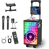 Karaoke Machine for Adults with 2 Wireless Microphones for Home Parties | 360W Peak, PA System, BT, MDF Cabinet, 6.5" Woofer, 2" Tweeter, Disco Ball LED Lights, Rolling Wheels, TWS, Rechargeable
