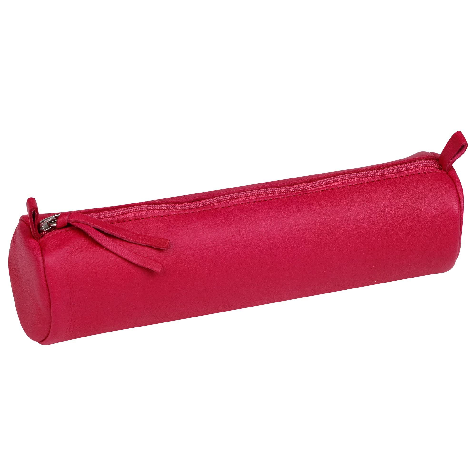 Clairefontaine 410162C - Round School Pencil Case Raspberry Ø5,5x22 cm in Genuine Lambskin Leather - School Supplies - Coloured Pencil Case - Pen Holder