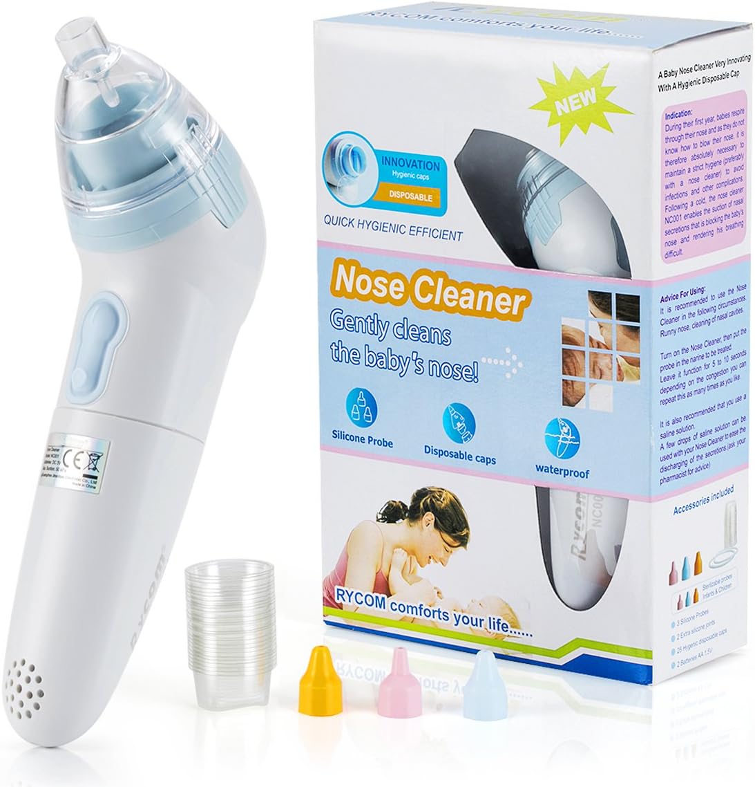 Baby Nasal Aspirator - Safe Hygienic and Quick Battery Operated Nose Cleaner with 3 Sizes of Nose Tips