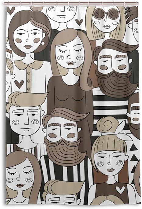 Amazon Nataxシャワーカーテン 防カビ 防炎 1 カーテンリング付属 おしゃれ シンプル群衆 イラスト浴室 洗面所 目隠し用 間仕切り バス用品 取付簡単 シャワーカーテン ホーム キッチン オンライン通販