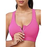 Zip Front Closure High Impact Sports Bra for Women Post Surgery Racerback Sports Bra High Support Workout Running Bras