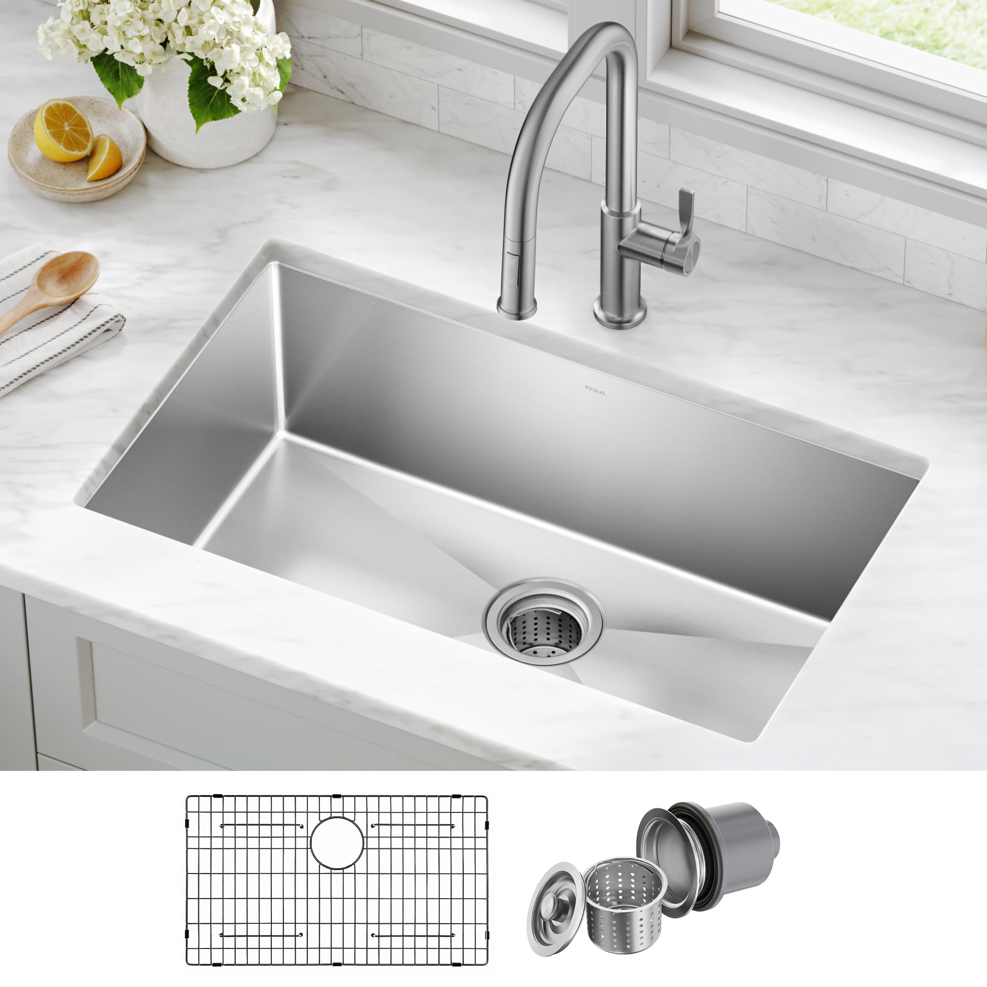 KRAUS Standart Pro 30 -inch Undermount Single Bowl 16 Gauge Stainless Steel Kitchen Sink, KHU100-30