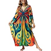 ELSCIRW Women's Caftan Dresses Plus Size Mumu with V-Neck Batwing Sleeves Lightweight Beach Cover Up and Loungewear