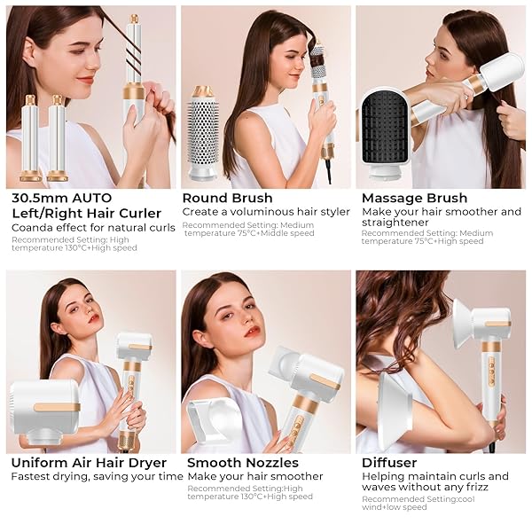 7 IN ONE BLOW DRYER BRUSH, NEGATIVE ION HAIR DRYER BRUSH SET UPGRADE HOT AIR BRUSH AIR STYLER CURLING WRAP AIR CURLER, CURLING IRON HAIR STYLING TOOLS AS A GIFT FOR STRAIGHT/CURL/DRYING/SMOOTHING