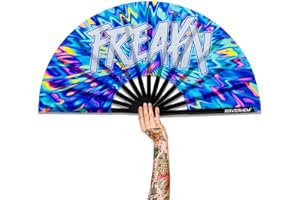 Raveahem UV Glow Large Rave Bamboo Folding Clack Hand Fan for men/women Handheld Fan for EDM, Music Festival,Club,Freaky,Event,Party,Dance,Performance,Decoration, Gift (Freaky)