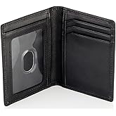 Stealth Mode Men's Slim Front Pocket Wallet - RFID Blocking, Thin Minimalist Bifold Design, Genuine Leather - ID Badge Window and 5 Sleeves for Money, Credit and Debit Cards, Driver's License - Black