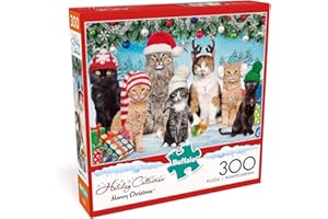 Buffalo Games - Meowy Christmas - 300 Piece Holiday Jigsaw Puzzle - Colorful, Festive Puzzles for Adults – Precision-Cut Pieces, Beautiful Winter Artwork