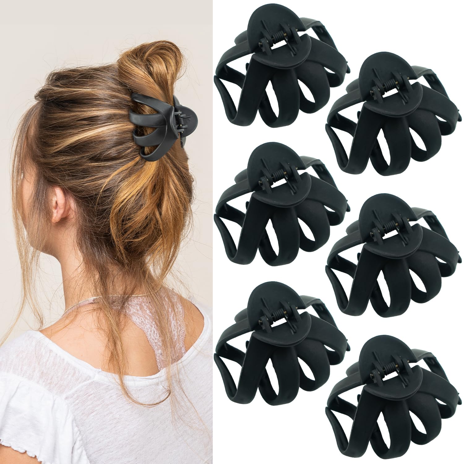 Photo 1 of 2.8 Inch Medium Octopus Hair Clips for Women, Black Matte Hair Claw Clips for Thin Fine Hair, Strong Hold Non-slip Spider Hairclips Jaw Clip
