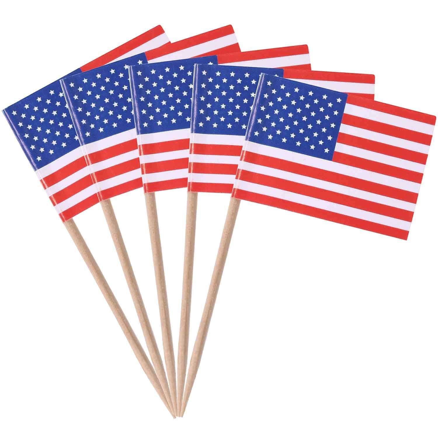 SHATCHI USA US American Flag Picks Toothpicks Cocktail Sticks Cupcake Toppers for Patriotic Theme Party