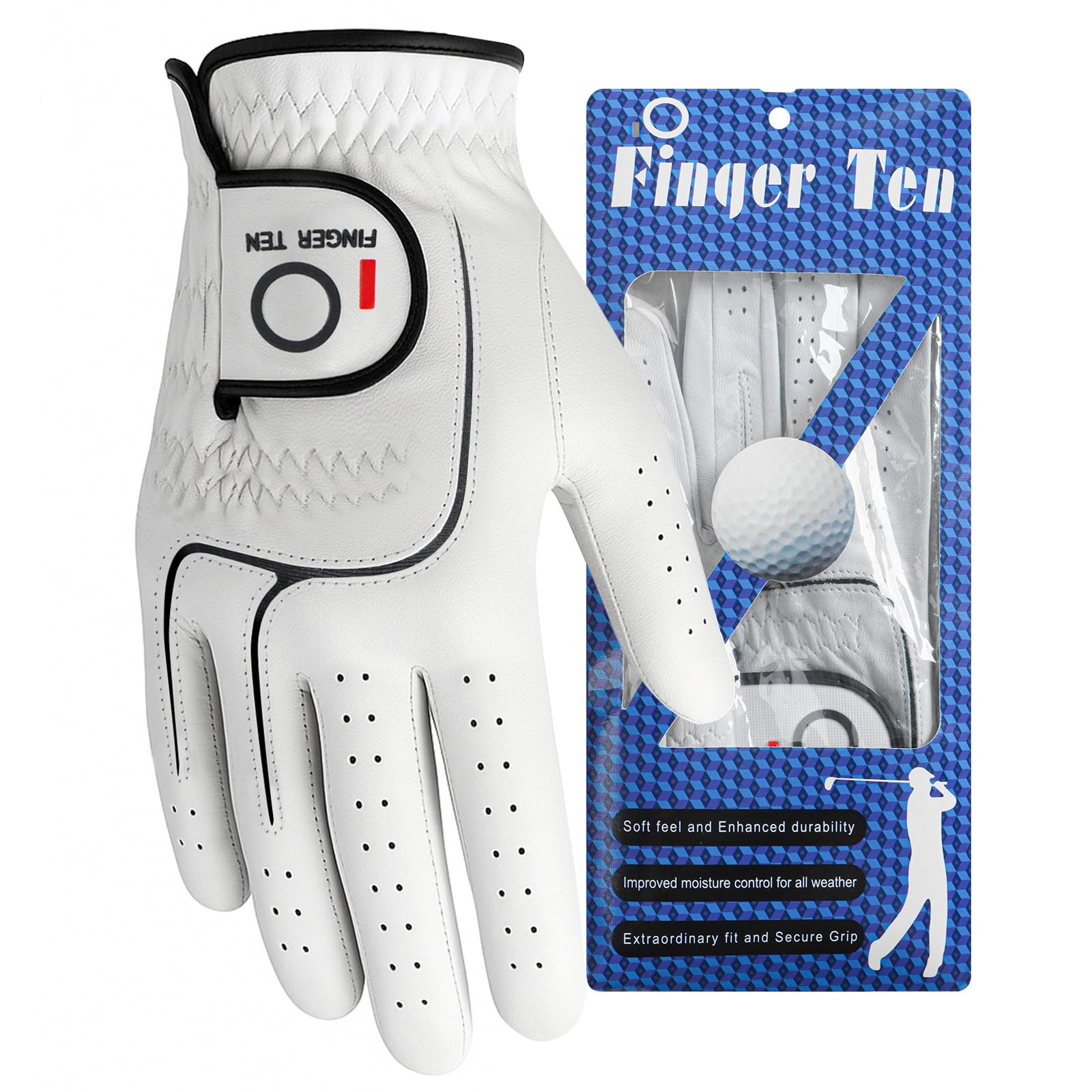 Golf Gloves Men Left Hand Right All Cabretta Leather Weathersof Comfortable Soft 1 Pcs, Men’s Golf Glove Relaxgrip Breathable Wear Resistance Fit Size Small M ML L XL XXL (White, XL, Right)