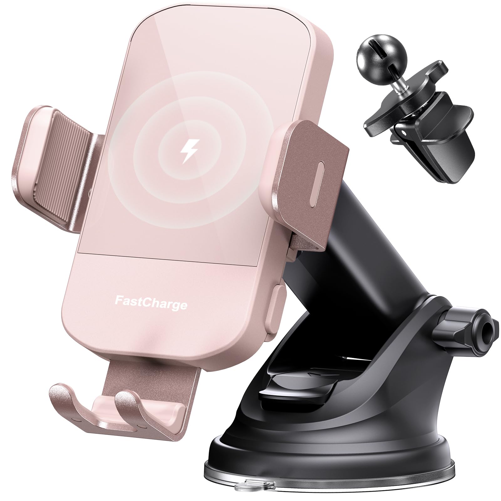 Photo 1 of **WOULD NEED NEW ADHESIVE TAPE** CHGeek Wireless Car Charger, 15W Fast Charging Auto Clamping Car Charger Phone Mount Phone Holder fit for iPhone 15 14 13 12 11 Pro Max Xs, Samsung Galaxy S25 Ultra S24 S23 S22, S21, S20, Pink