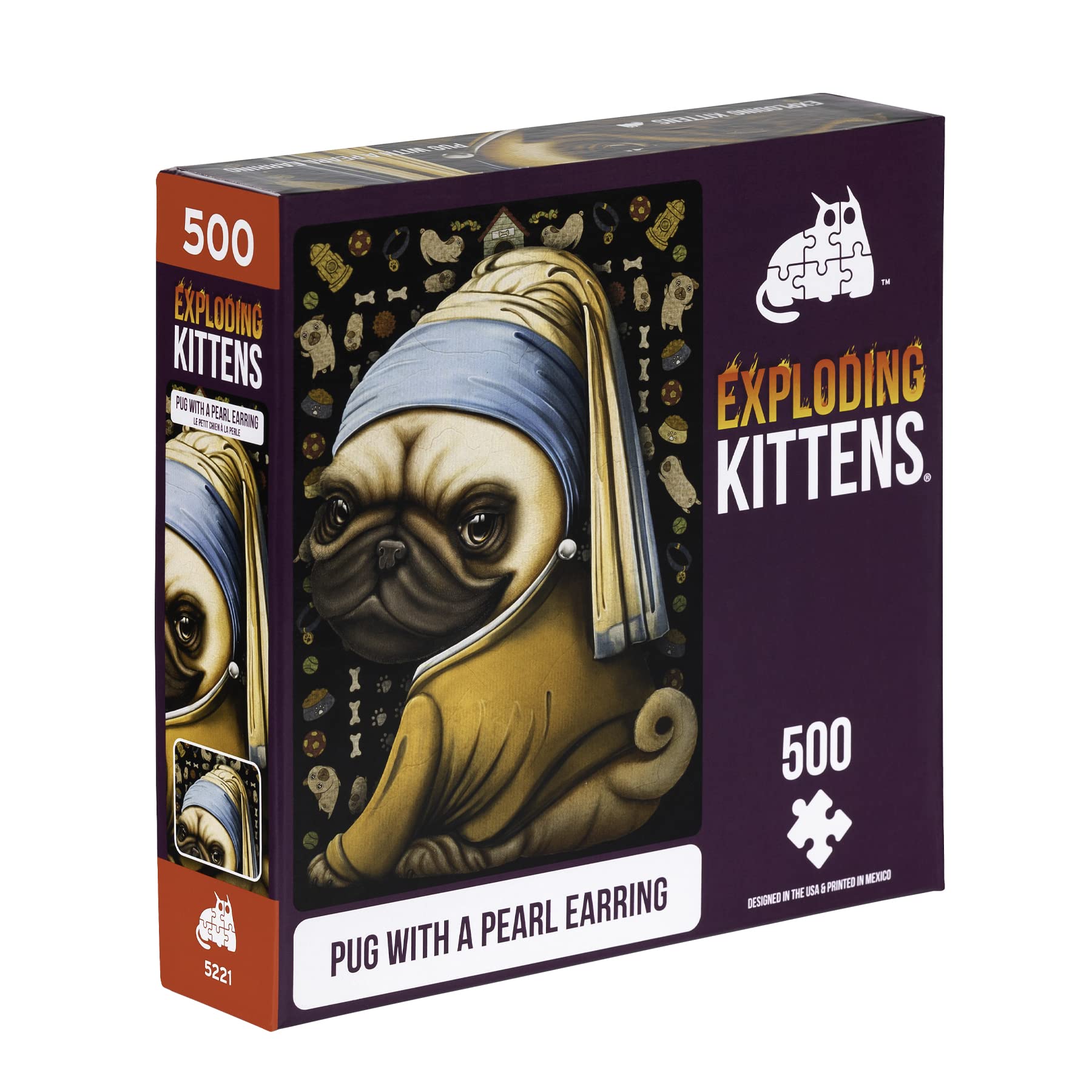 Pug with a Pearl Earring Jigsaw Puzzle by Exploding Kittens - 500 Pieces, Ideal for Adults, Teens, and Kids - A Funny and Artistic Dog-Themed Puzzle — image 1