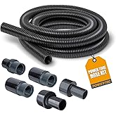 POWERTEC 10 FT. x 1-1/4" OD Shop Vacuum Hose Kit (70347) | 3 interchangeable fittings &amp; 2 adapters included, dust collection hose kit for woodworking power tools, shop vac &amp; dust ports