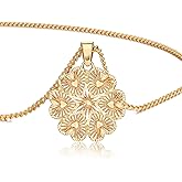 LETFLY 14K Gold Plated Necklaces for Women, Butterfly Heart Flower Openwork Design Pendant Necklace Jewelry Gifts for Women
