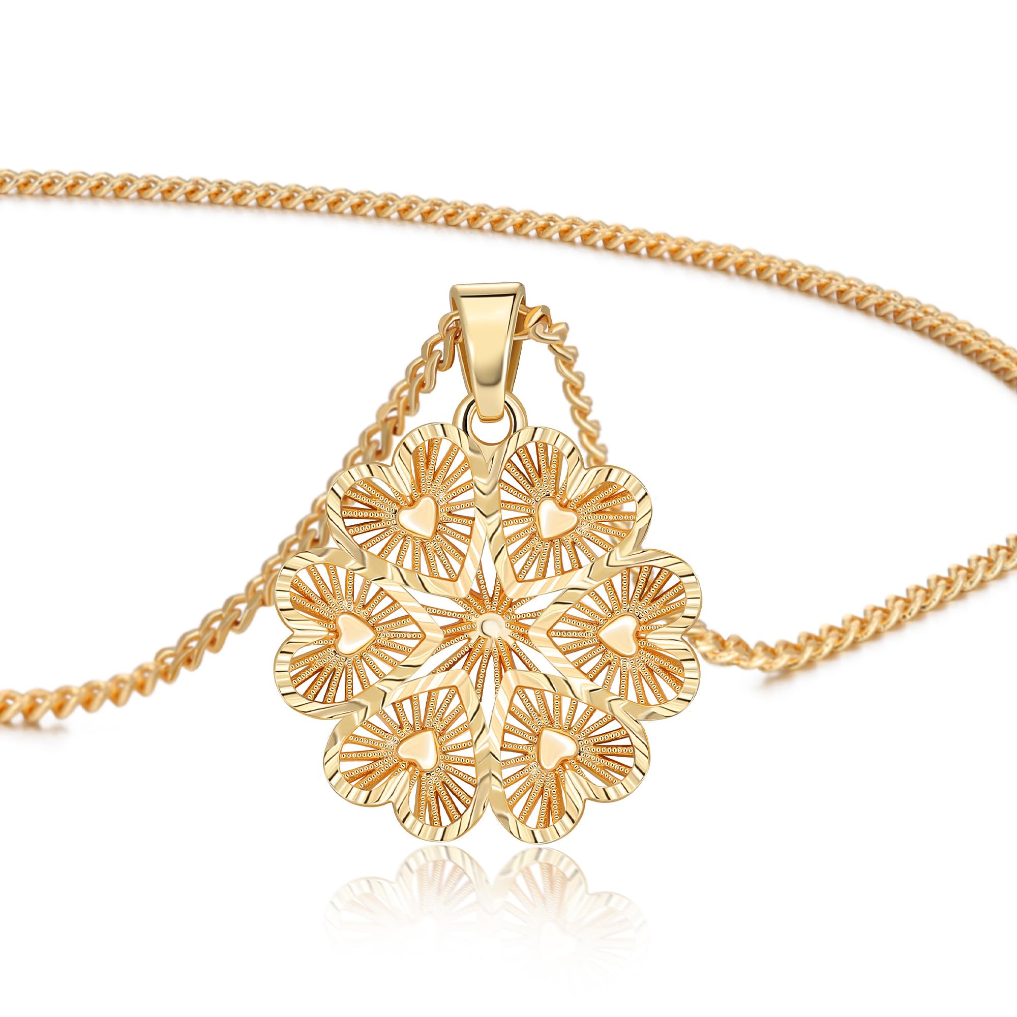 LETFLY 14K Gold Plated Flower Necklaces for Women, Flower Heart Shaped Openwork Design Pendant Necklace Jewelry Gifts for Women
