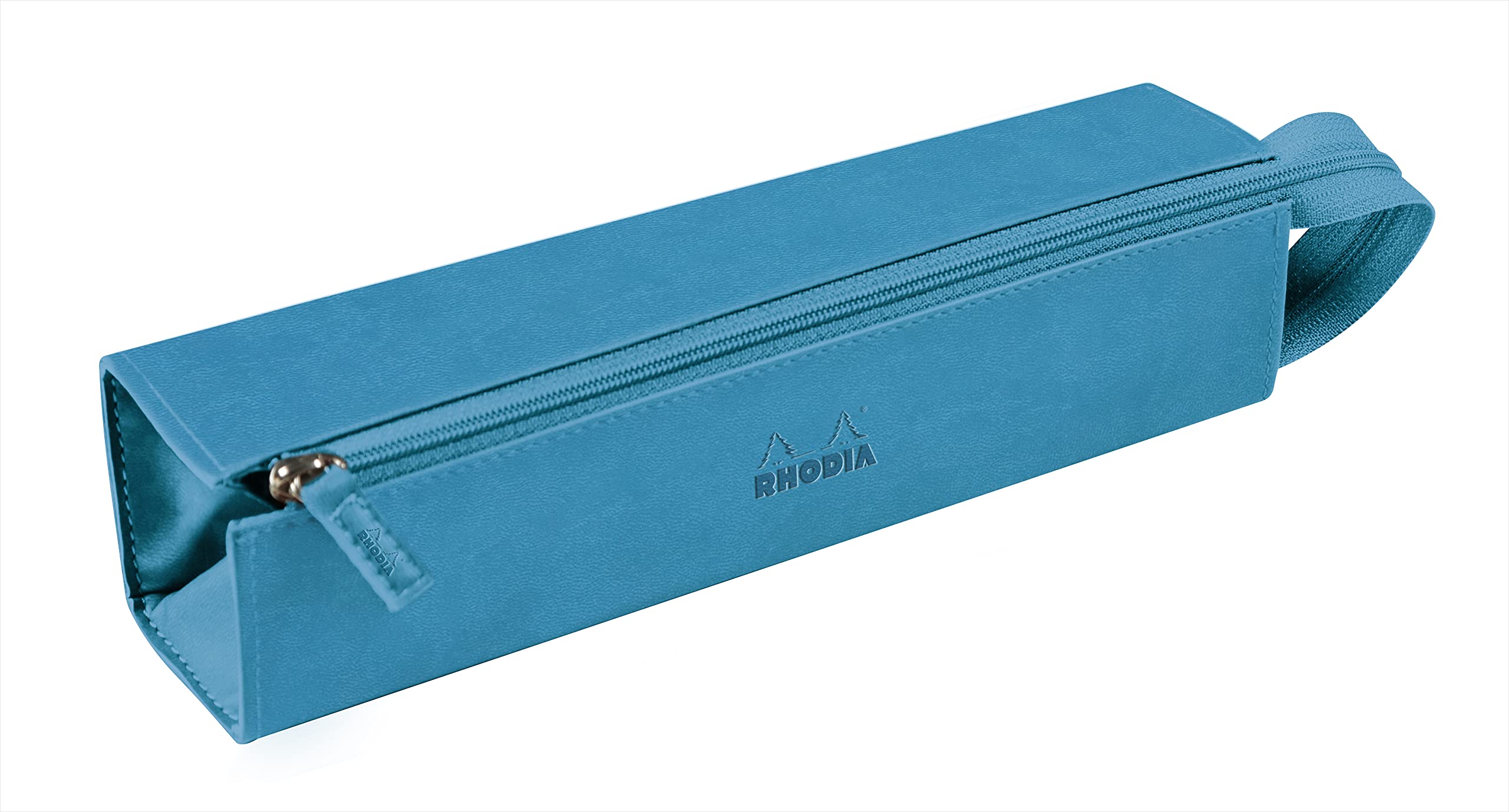 RHODIA 319017C - Pencil case Rhodiarama Turquoise - 23x5x5 cm - Flat opening for use as a pencil case - Faux leather - Storage for pens, pencils, markers, small supplies