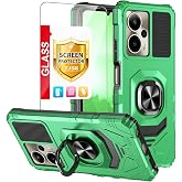 TJS for Cricket Outlast 5G Phone 2024 Case, AT&amp;T Motivate Pro Case (Green) | with Tempered Glass Screen Protector Metal Ring Magnetic Support Kickstand Heavy Duty Drop Protection Phone Case Cover