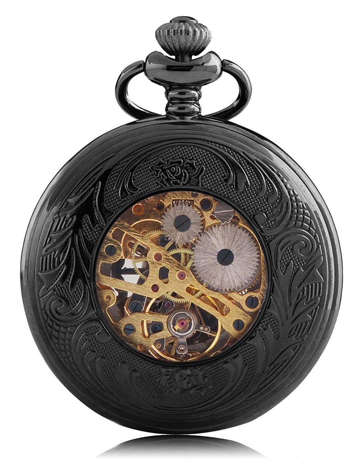 Carrie Hughes Mens Mechanical Pocket Watch Steampunk Baroque Lucky Knot Skeleton with Chain and Box CHPW5