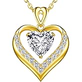 Beam & Bask 2-3 Ct Moissanite Double Heart Pendant Necklaces for Wife, 18K Gold Plated S925 Silver Jewelry for Women Girlfriend Mom Her on Anniversary Birthday