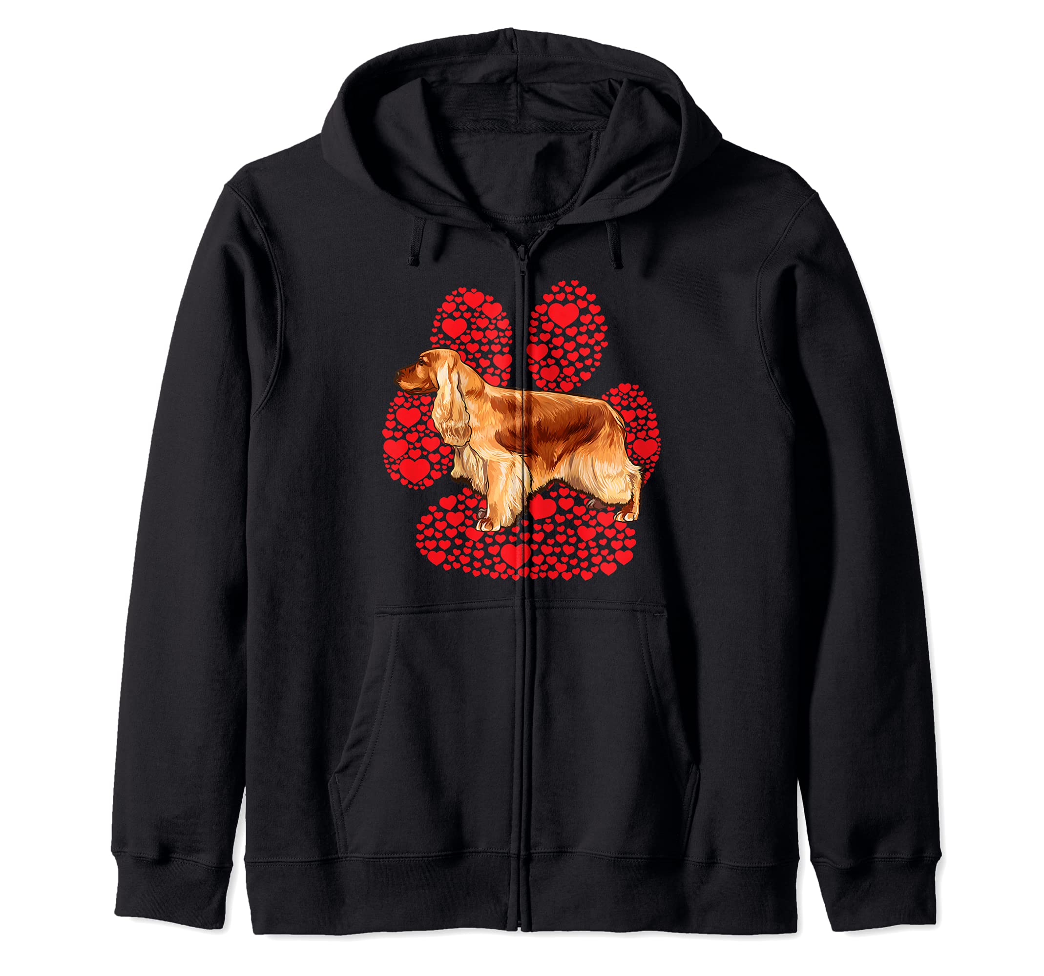 English Cocker Spaniel Valentines Day Dog Love Paw Zip Hoodie