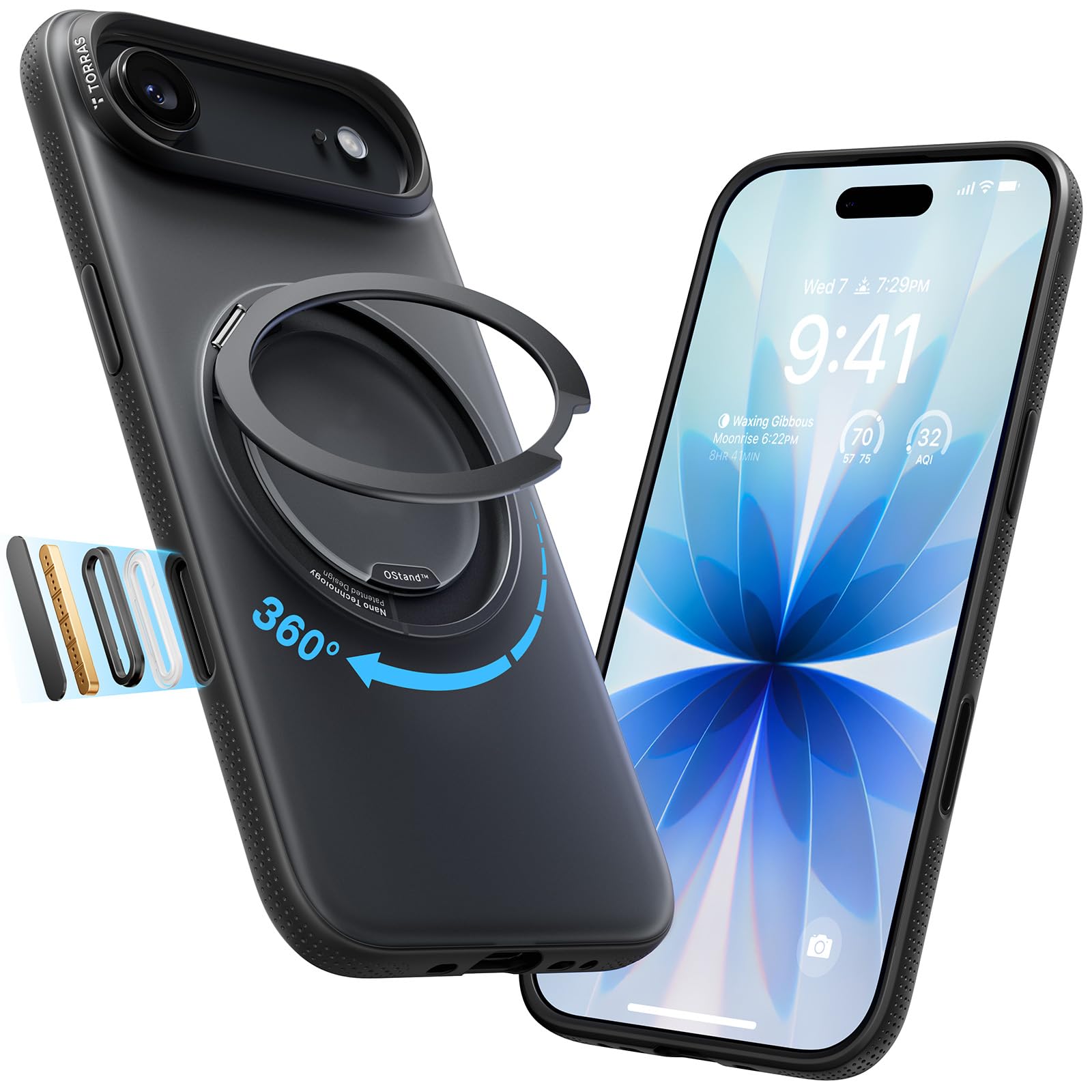Photo 1 of TORRAS 360 Magnetic Stand for iPhone Air Case, [Fit for MagSafe] [Military-Grade Protection] Translucent Slim Case for iPhone 17 Air, 2025, Obsidian Black, Ostand O3 Fitness Series