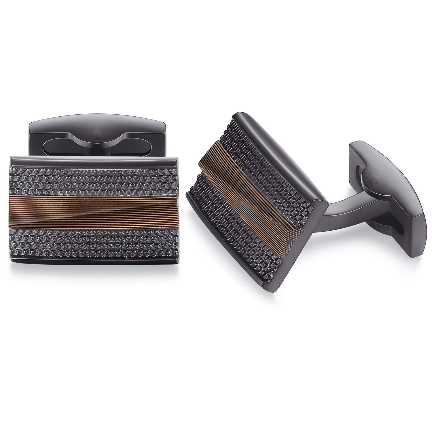 HONEY BEAR Mens Rectangle Business Wedding Black Cufflinks for Shirt Accessories Brown