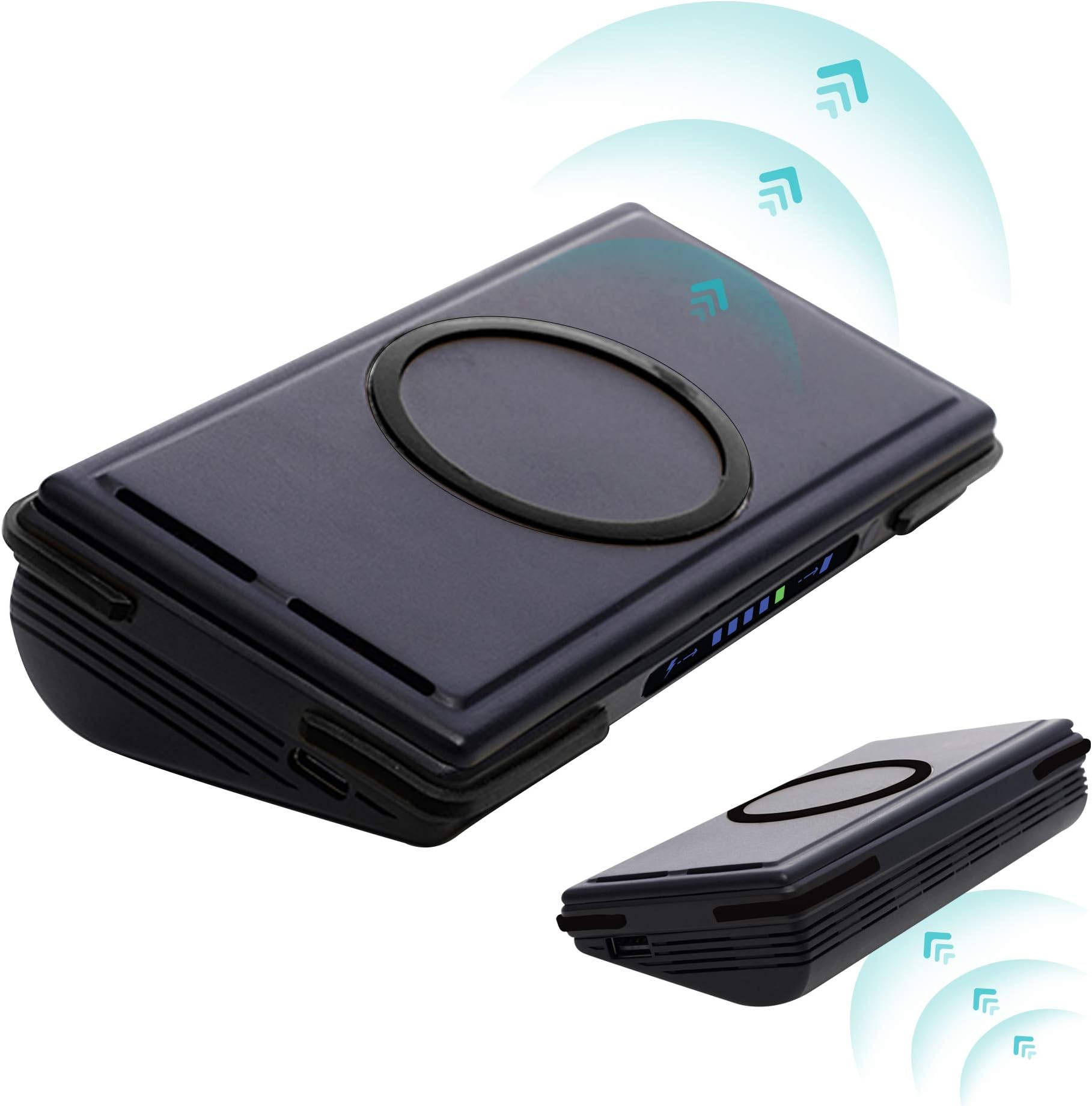 Full Circle Wireless Power Bank 13400mAh Wireless Input & Output USB-C PD Phone Stand Qi Universal Wireless Compatible with iPhone, AirPods, Samsung Powerful Side Pocket Travel Power Bank (Black)
