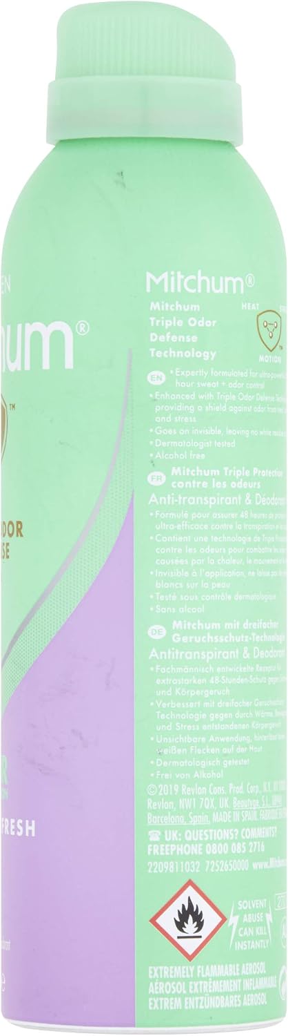 Mitchum Women Triple Odor Defense 48HR Protection Aerosol Deodorant & Anti-Perspirant, Shower Fresh, 200 ml - Image 4