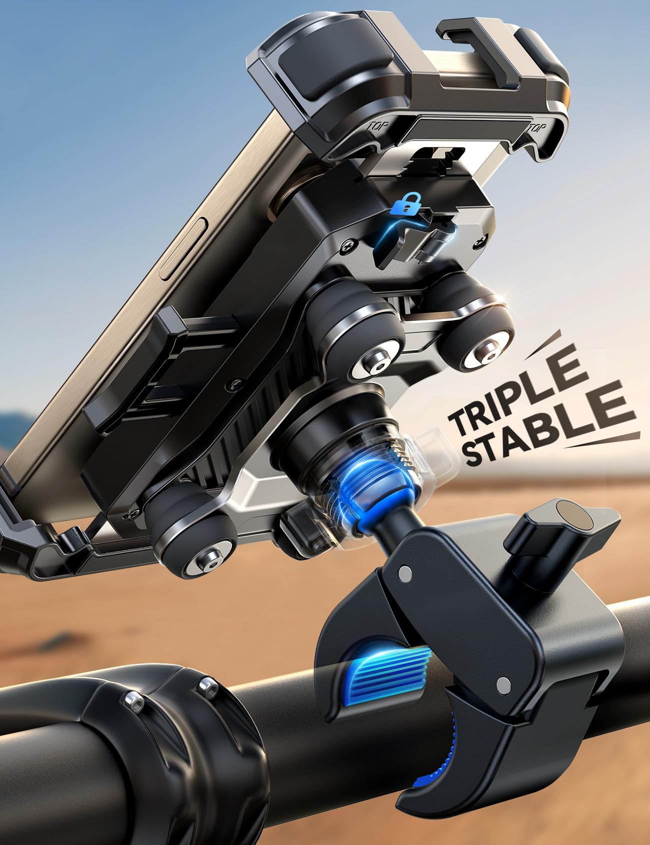 JOYROOM Motorcycle Phone Mount Holder - [Dual Vibration Dampener] 150mph Anti-Shock Phone Holder for Motorcycle [Upgrade Metal Handlebar Clamp] - Bicycle Bike Phone Holder Mount for 4.7-7