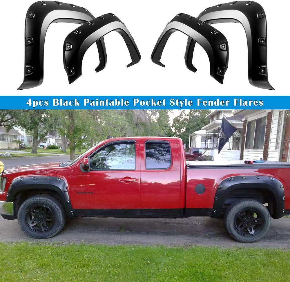 Magnus Injection Moulding Boss Pocket Rivet Style Impact Resistance Polypropylene Fender Flares Compatible with 2007-2013 GMC Sierra 1500 Boss (Standard Bed 6.5ft & Long Bed 8ft)