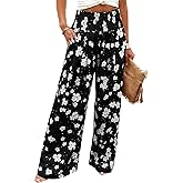 JINTING Wide Leg Pants for Women - Elastic High Waisted Palazzo Pants Flowy Boho Casual Long Lounge Pant Trousers with Pocket