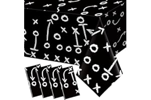 Qinyoung 4 Pack Football Tablecloths, Football Themed Tablecloths Party Favor Supplies, Disposable Plastic Rectangle Table Covers for Sports Birthday Party Decoration, 108 x 54 Inch(Black)