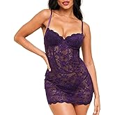 Adore Me Brielle Babydoll Dress & G-String Thong - XS-4X Regular & Plus-Size Lace Lingerie Set, Underwire Corset Top & Thong