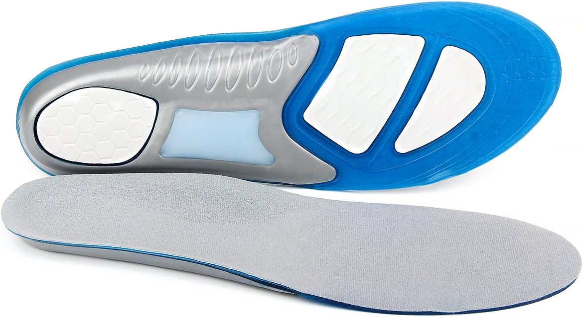 AMZMML Gel Sports Insoles UK Size 3 - 12 Suitable for Work Boots Hiking Running Trainers Foot Support Heel Shoe Inserts Gel Massaging (EU 41-45/ UK 7-11, Dark Grey)