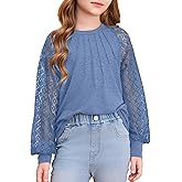 blibean Teen Girls Semi Formal Bloues Kids Lace Long Sleeve Shirts Size 6-15 Years