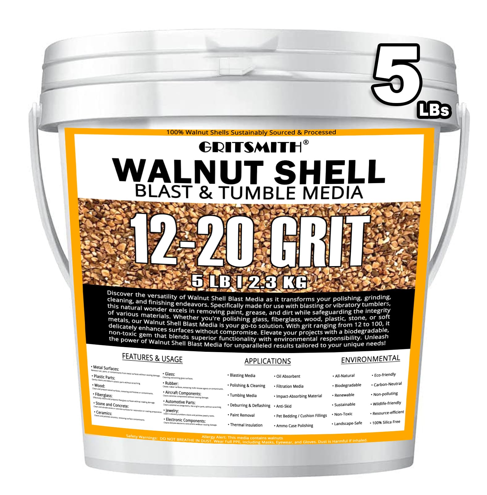 18/40 Grit Walnut Shells - 5 Lbs Natural Blasting Media For Tumbling & Surface Preparation