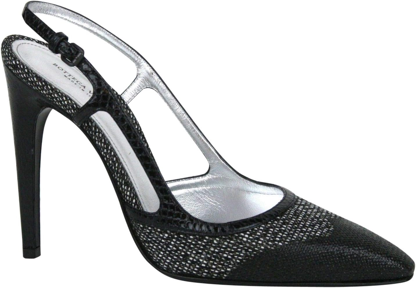 Bottega Veneta Leather Python Sling Back Heel Sandal Black 347047 8365