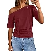 MEROKEETY Women's Off The Shoulder Short Sleeve Tops 2026 Summer Casual Going Out Trendy Y2k T Shirts