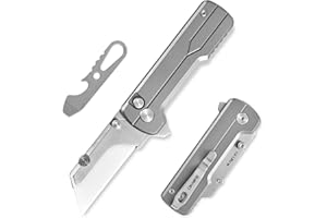OKNIFE U1 Ultra Titanium Pocket Folding Utility Knife with Ceramic Blade, Box Cutter with Clip, Button Lock Knife for Men Women