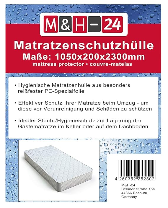 M&H-24 Matratzenhüllen Matratzenschutzhüllen Schutzhüllen-Matratze für Matratzen bis 90x200 100x200, Sicherer Schutz für Umzu